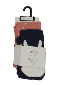 Nové - 2x - Tmavomodré + růžové punčocháče s obrázky M&Co.