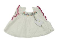 Nové - Bílá pruhovaná halenková tunika s kytičkami TU