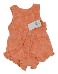 Nové - Oranžový froté kraťasový overal s květy George 