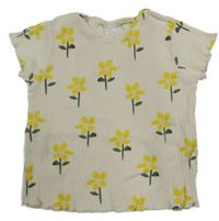 Smetanové žebrované tričko s kytičkami Zara 