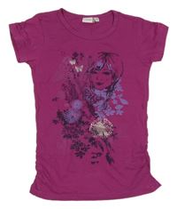 Tmavorůžové tričko s holčičkou a květy Hot&Spicy