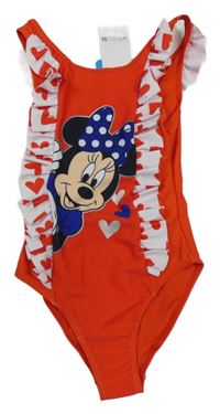 Nové - Červeno-bílé jednodílné plavky s Minnie a volánky Disney 