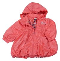 Růžová šusťáková podzimní bunda s kočičkami a kapucí H&M