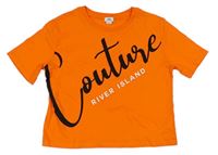 Oranžové crop tričko s nápisem a logem RIVER ISLAND