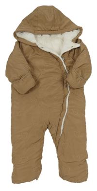 Hnědá šusťáková zimní kombinéza s medvídky a kapucí so cute