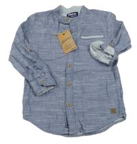 Nové - modrá melírovaná podšitá košile Mantaray