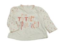 Smetanové melírované triko s nápisy a kočičkou a kytičkami Matalan