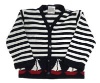 Tmavomodro-bílý pruhovaný pletený propínací svetr s lodičkami NURSERY TIME