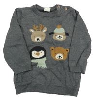 Tmavošedý melírovaný svetr se zvířátky H&M