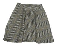 Černo-světlešedo-hnědá károvaná vzorovaná kolová sukně New Look