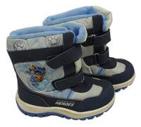 Světlešedo-tmavomodré šusťákovo/koženkové sněhule s PAW PATROL nickelodeon vel. 26