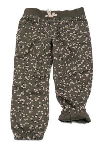 Tmavohnědé kytičkované cuff chino plátěné podšité kalhoty s úpletovým pasem H&M