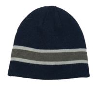 Tmavomodro/šedá vlněná čepice se světlešedými pruhy TCM