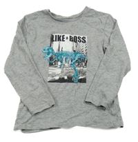 Šedé melírované triko s kostrou dinosaura JEFF&CO