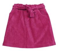 Tmavorůžová žebrovaná paper bag sametová sukně s páskem ISAAC MIZRAHI