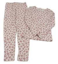 2Set - Světlerůžovo-růžovo-vínové vzorované žebrované spodní triko + kalhoty F&F