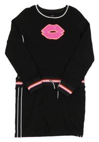 Černé teplákové šaty s pusinkou s flitry a pruhy EUROPE KIDS