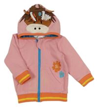 Růžovo-oranžová propínací teplá mikina s květy a kapucí - bizon BLADE ROSE