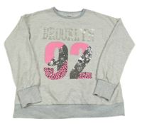 Světlešedá melírovaná mikina s číslem s překlápěcími flitry a nápisem F&F