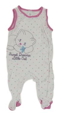 Bílo-růžové dupačky s kočičkou a srdíčky C&A