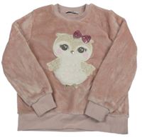 Starorůžová plyšová mikina se sovičkou s flitry C&A