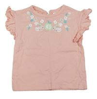 Broskvové tričko s jablíčkem a třešničkami a květy a volánky P'tit bisou