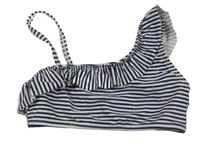 Tmavomodro-bílá pruhovaná asymetrická plavková lambáda s hvězdičkami a volánkem PRIMARK