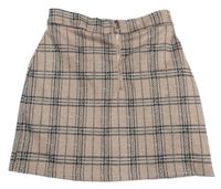 Pudrovo-černo-bílá kostkovaná vzorovaná úpletová sukně se zipem PRIMARK