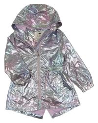 Šedo-modro-fialová metalická šusťáková jarní parka s kapucí F&F