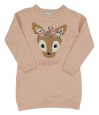 Světlerůžové svetrové šaty se srnkou PRIMARK