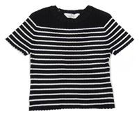 Černo-bílé pruhované žebrované úpletové crop tričko H&M