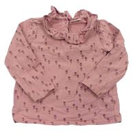 Růžové květované triko s límečkem zn. Next