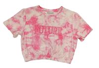 Světlerůžovo-růžové batikované crop tričko s nápisem s kamínky Matalan