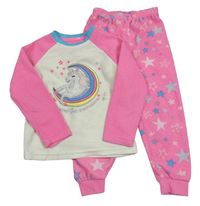 Smetanovo-neonově růžové fleecové pyžamo s jednorožcem Primark