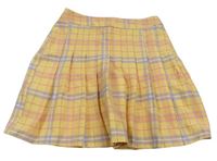 Žluto-růžovo-lila kostkovaná skládaná sukně New Look