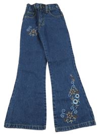 Nové - Modré flare rifle s výšivkami květin