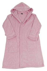 Růžový chlupatý župan s kapucí