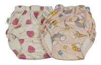 2x tréninkové kalhotky - smetanové s jahodami + světlerůžové s duhami