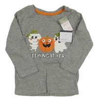 Nové - Šedé melírované triko s duchem a dýní Primark