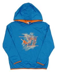 Modrá sportovní mikina se snowboardistou a kapucí Pocopiano