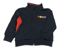 Tmavomodro-červená propínací mikina s nápisem