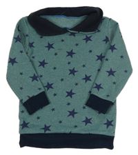 Zelená melírovaná dlouhá mikina s hvězdami a límcem