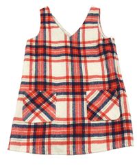 Smetanovo-červeno-tmavomodré kostkované vlněné šaty F&F