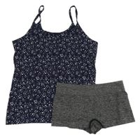 2set - Tmavomodrá košilka s hvězdami + tmavošedé melírované kalhotky