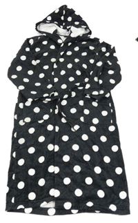 Černý puntíkatý froté župan s kapucí Sanetta