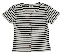 Bílo-černé pruhované žebrované crop tričko s knoflíky Page One Young
