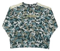 Zeleno-šedá army mikina s nápisem a pruhy na rukávech Skechers