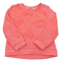 Neonově růžová chlupatá mikina se srdíčky H&M