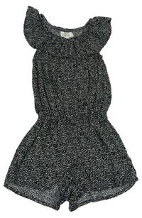 Černo-šedý vzorovaný lehký kraťasový overal s volánkem zn. H&M