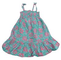 Zeleno-růžové vzorované květované lehké šaty Primark